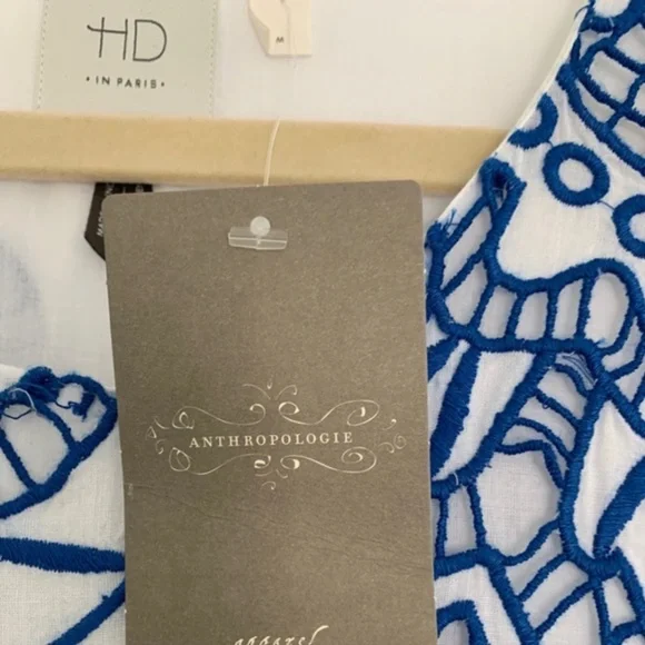 Anthropologie HD in Paris Maxi Dress White with Embroidered Blue Flowers - L - Picture 2 of 12